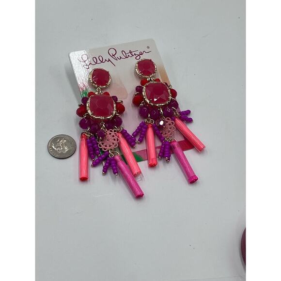 LILLY PULITZER Waterside Earrings Kitschy Coral Pink Crystal‎ Pierced Dangle New - Picture 8 of 10